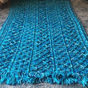 🧊 Frozen Fisherman Style Afghan w/ Fringe Hand Crocheted in Shades of Blue